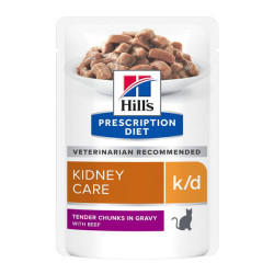 Hill's Prescription Diet K/D santé rénale chat adulte 12 sachets repas boeuf de 85gr
